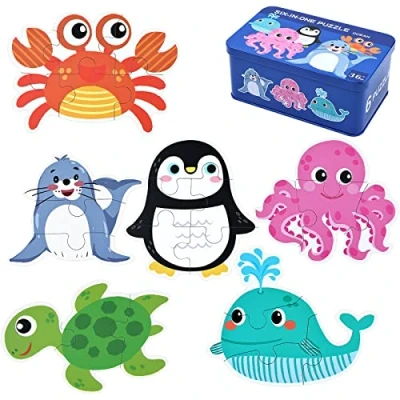Afbeelding van BBLIKE kinderpuzzel 6 afbeeldingen puzzel kinderen vanaf 3 jaar geschikt voor jongens en meisjes 4 5 (zeedieren)