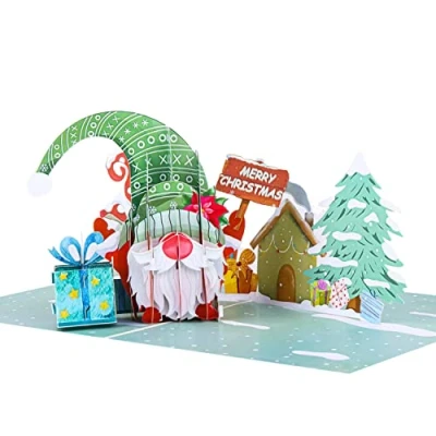 Afbeelding van Favour Pop Up® 3D grappige kerstkaart een opvallende handgemaakte kerstgroet met schattige kabouter, ook voor waardebon en geldgeschenken