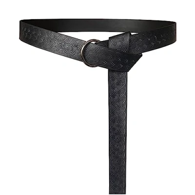 Afbeelding van HiiFeuer Middeleeuwse Reliëf PU Lederen O ring Riem, Retro Renaissance Ridder Riem(Zwart D)