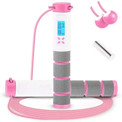 Afbeelding van Springtouw, digitale verzwaarde handvat workout springtouw met calorieënteller voor training fitness, verstelbare snelheid oefening mannen, vrouwen, kinderen, meisjes (Roze A)