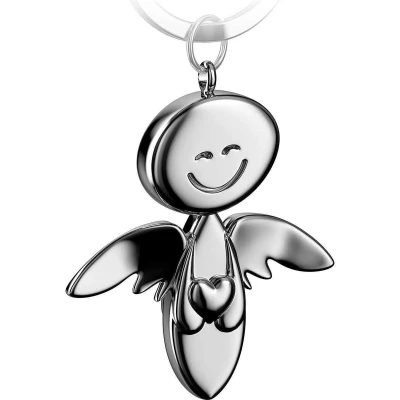 Afbeelding van FABACH Beschermengel, sleutelhanger, smile met hart, edele engel hanger van metaal in zilver, goud, rosé, zwart, brons, cadeau, geluksbrenger, auto, rijbewijs voorzichtig rijden, 1 x zilver