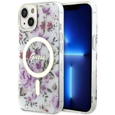 Afbeelding van Guess Flower MagSafe Compatible Back Case Apple iPhone 14 (6.1&quot;) Clear