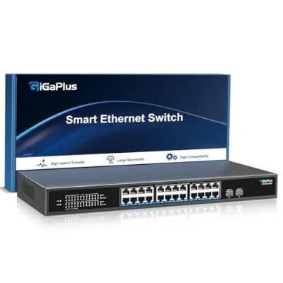 Afbeelding van 26 poorts 2.5Gb onbeheerde Ethernet switch met 24*2.5G Base T poorten, 2*10G SFP+ poorten. GiGaPlus 2.5Gbps Netwerkswitch voor NAS/PC, WiFi6 router, draadloos AP. Plug and Play