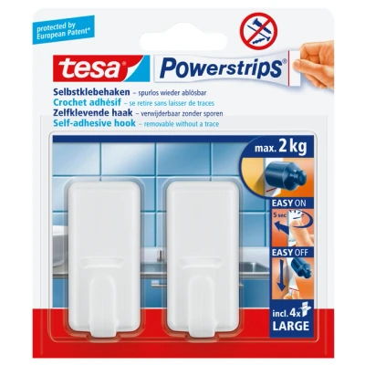 Afbeelding van Klevende haak tesa 58010 Powerstrips large classic 2kg wit 2 stuks