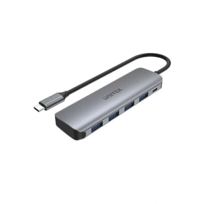 Afbeelding van uHUB P5+ 4 poorten gevoed USB C Hub H1107A / 3.1 Gen1 5Gbps SuperSpeed/Micro 12W laadpoort/Ultraplatte aluminium behuizing/Kleur: Space Grey