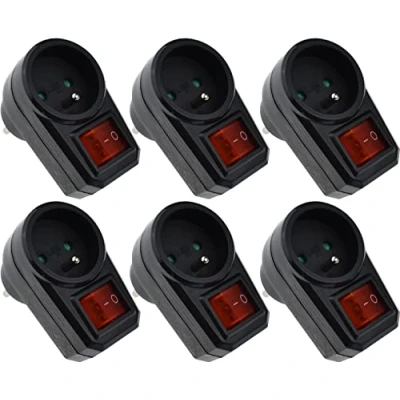 Afbeelding van 2 stekkeradapters met schakelaar, kleur zwart, 16 A, 230 V, 3680 W