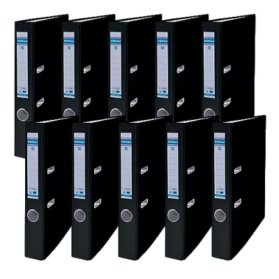 Afbeelding van DONAU Master Binder Hendel Arch File Folder Slim Pack van 10 FSC/DIN A4/5 cm/10 stuks/zwart/plastic cover PP/karton papier sleuf map kantoor ringband
