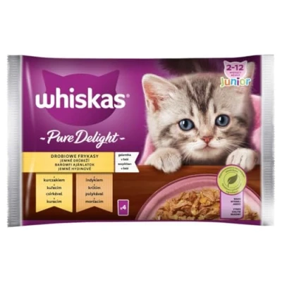 Afbeelding van Whiskas Junior Pure Delight gevogelte ragout in gelei natvoer kip en kalkoen 20 portiezakken, 5 x 4 85 g hoogwaardig nat kattenvoer, voor groeiende katten van 2 tot 12 maanden