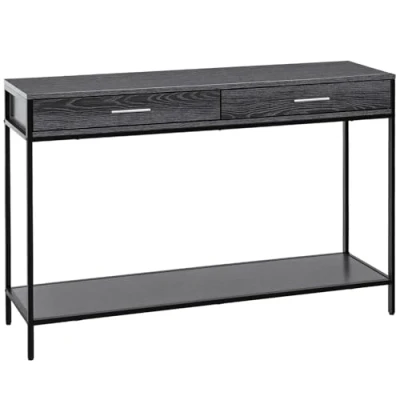 Afbeelding van HOMCOM Consoletafel 2 lades entreetafel bijzettafel onderblad staal grijs 837 026