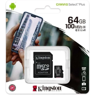 Afbeelding van Kingston Canvas Select Plus microSD Card 10 UHS I 64GB inclusief SD adapter