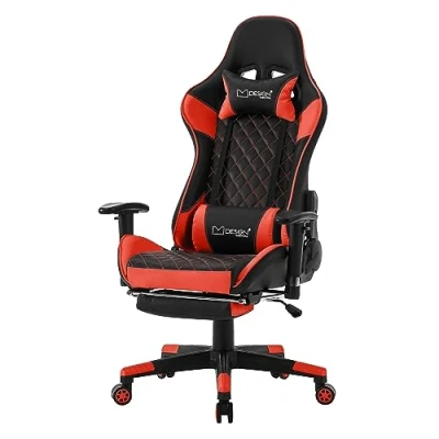 Afbeelding van Gaming stoel met uittrekbare voetsteun 2D armsteun zwart/rood in kunstleer ML Design