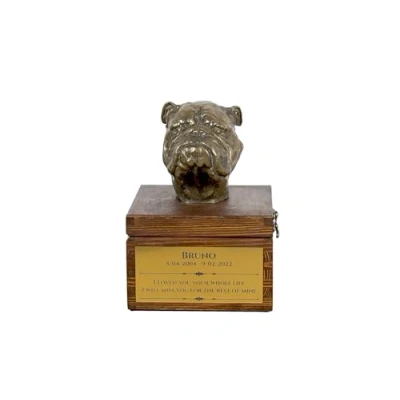 Afbeelding van Art Dog handgemaakte aangepaste hondenherdenkingsurn koudgegoten bronzen hondenkop op berkenbasis langdurige hondencrematiedoos 16x28x16cm Engelse bulldog