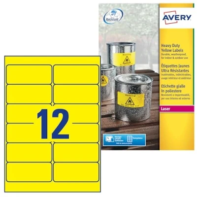 Afbeelding van Avery Zweckform L6107 20 folie etiketten 99.1 x 42.3 mm Polyester Geel 240 stuk(s) Permanent hechtend Laser (kleur), (zwart/wit), Kopiëren