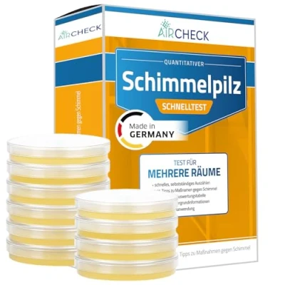 Afbeelding van aircheck Schimmeltest 10 testplaten voor binnenluchtanalyse, snelle detectie van schimmelsporen, inclusief voedingsbodems, handleiding en evaluatieprotocol, Made in Germany