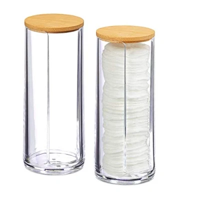 Afbeelding van Relaxdays wattenschijfjeshouder wattendispenser set van 2 acryl deksel rond Kleurmix