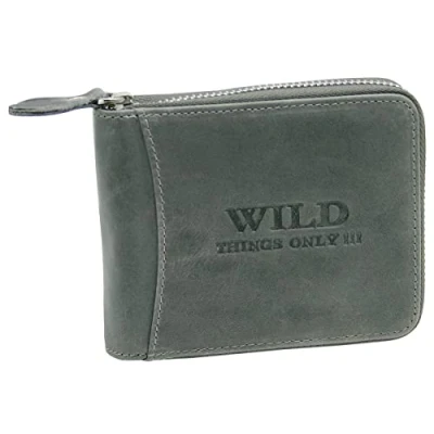Afbeelding van WILD THINGS ONLY !!! Herenportemonnee van echt leer met ritssluiting rondom en RFID bescherming, Grijs