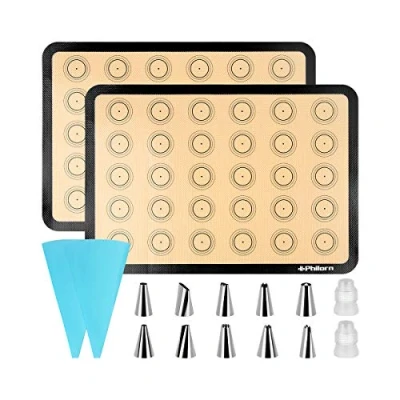 Afbeelding van PHILORN Siliconen bakmatset herbruikbare antislip anti stick gemakkelijk schoon multifunctionele bakkaarten zwart/rood flexibel en niet giftig BPA vrij (2 stuks)