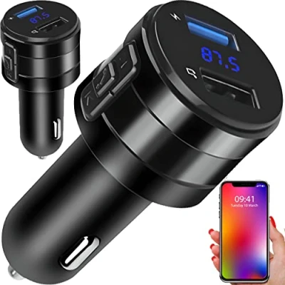 Afbeelding van Retoo Zwarte Bluetooth FM zender met dubbele USB oplader, SD TF kaartlezer en digitaal display, handsfree carkit, autoradio adapter, universele oplader voor GPS apparaten, mobiele telefoons