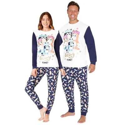 Afbeelding van Bluey bijpassende kerstpyjama voor het hele gezin, kerstpyjama&#039;s dames, Heren, tieners, loungekledingsets kinderen, Wit/Blauw XL