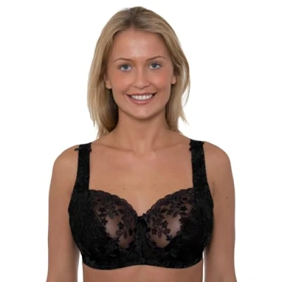 Afbeelding van Dames Bloemen Geborduurde Kant Beugel Niet Gewatteerde BH D J Cups, Zwart, 105J
