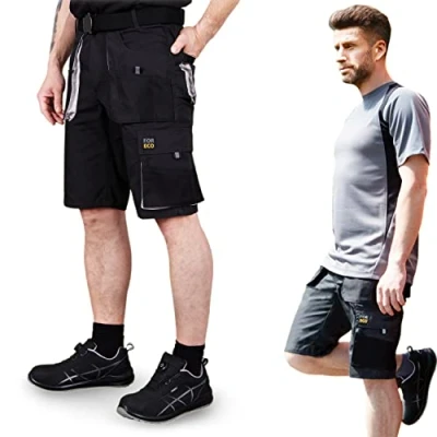 Afbeelding van REIS FORECO TS Werkshorts Heren, Cargo Shorts, Veiligheidsshorts, Werkkleding, Tuinbroek, Zwart Lichtgrijs, Maat: L