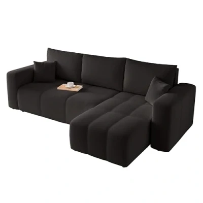 Afbeelding van GREKPOL Pedro hoekbank met slaapfunctie, slaapfunctie en bedlade, 145 x 248 cm, 3 zits, slaapbank zwart