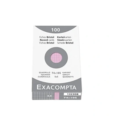 Afbeelding van Pak 100 steekkaarten bristol geruit 5x5 niet geperforeerd 74x105mm, Roze