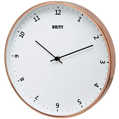 Afbeelding van Unity Plymouth Rose Gold Moderne wandklokken met witte wijzerplaat, 30 cm