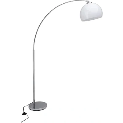 Afbeelding van BRILLIANT lamp Vessa boog vloerlamp 1,7 m chroom/wit 1x A60, E27, 60W, geschikt voor standaardlampen (niet inbegrepen) Schaal A ++ tot E Met voetschakelaar