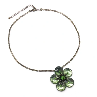 Afbeelding van Behave Ketting met hanger goud kleur groen bloem dames steentjes 40 cm