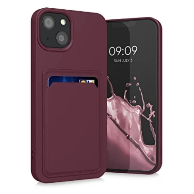 Afbeelding van kwmobile telefoonhoesje geschikt voor Apple iPhone 13 Hoesje met pasjeshouder TPU case in wijnrood