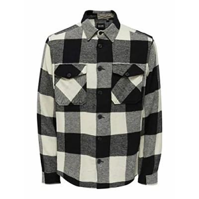 Afbeelding van ONLY &amp; SONS geruit flanellen regular fit overshirt ONSMILO zwart
