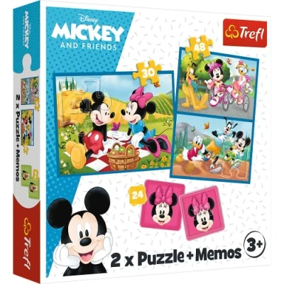Afbeelding van Trefl Disney, Ontmoet de Disney Karakters 3 in 1: 2x Puzzels + Geheugenspel, met Sprookjesfiguren, 30 en 48 stukjes, 24 Memo&#039;s, Mickey Mouse, Leuk voor Kinderen vanaf jaar oud