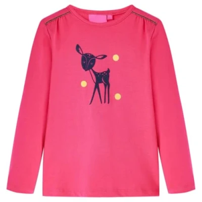 Afbeelding van Kindershirt met lange mouwen hertenprint 104 felroze