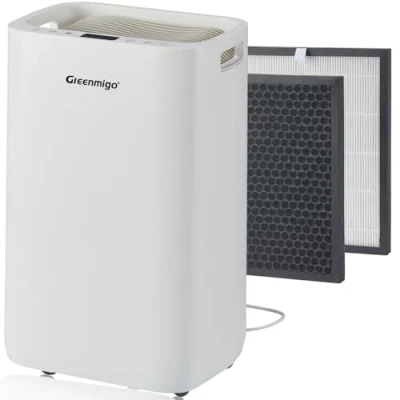 Afbeelding van Greenmigo Luchtontvochtiger 20L in 24u,Kamerontvochtiger met HEPA &amp; Actieve Kool 2in1 Voorfilter,Digitaal Display,Afvoerslang,was Drogen,Timer,Tegen Vocht,Schimmel(ALPHA Q20)