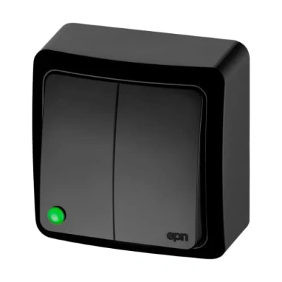 Afbeelding van asvendo elektro / opbouwserie lichtschakelaar wisselschakelaar knop 1 voudig stopcontact 2 zwart (dubbele schakelaar)