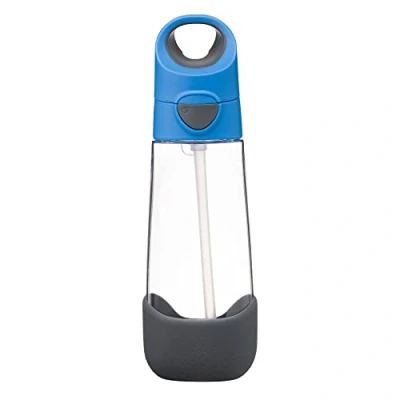 Afbeelding van b.box Tritan driehoek drinkfles met eenvoudige drukknop, open of dicht deksel, waterfles verwijderingssiliconen rietje, perfect voor schoolkinderen (blauwe leiste)