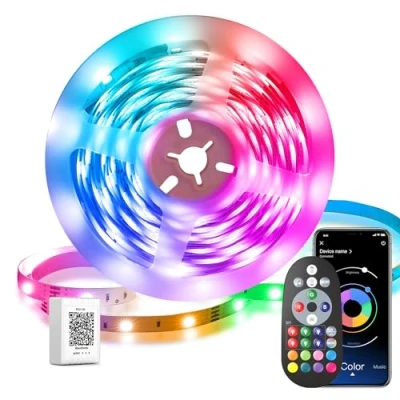 Afbeelding van Ledstrip, 10 m, bluetooth, RGB met app bediening, zelfklevend, synchronisatie muziek, flexibele led lichtketting voor kerstdecoratie, keuken, feest