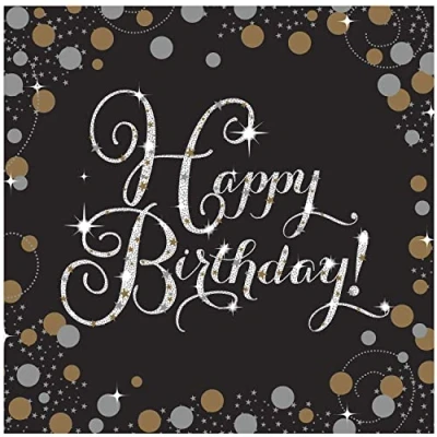 Afbeelding van Amscan Sparkling Celebrations Servetten Happy Birthday Goud (16 stuks)