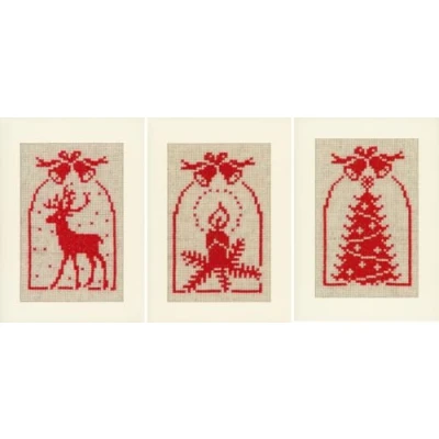 Afbeelding van Vervaco REH, kaars, kerstboom, set van 3 wenskaarten om te borduren, katoen, meerkleurig, 10,5 x 15 0,3 cm, stuks