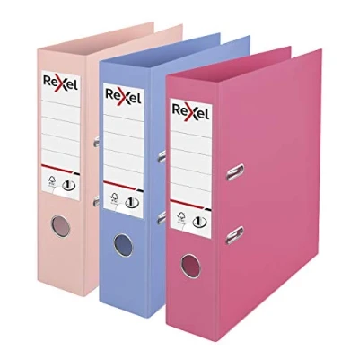 Afbeelding van Rexel Pastelkleurige kunststof ordner, A4, 3 mappen, gesorteerd, roze, blauw en perzik