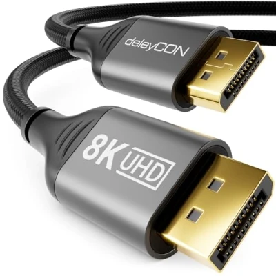 Afbeelding van deleyCON 3,0m DisplayPort Kabel 1.4 (8K@60Hz 4K@165Hz 2K@360Hz) UHD WQHD HDR HDCP 2.2 Compatibel met AMD FreeSync NVIDIA G Sync Ideaal voor Gamingmonitor en Grafische Kaart Grijs Zwart