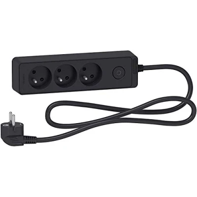 Afbeelding van Schneider Electric SC5ST9331B Verlengkabel, 3 stopcontacten, 2P, zwart, antraciet, kabel 1,5 m