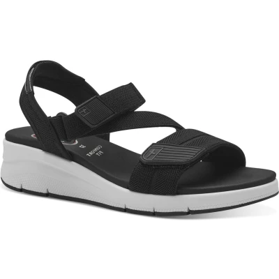 Afbeelding van Tamaris Comfort Sandalen met sleehak, Dames, Maat: 37, Black Textiel/ synthetisch