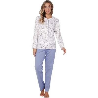 Afbeelding van Pastunette Tender Pyjama Katoen Doorknoop Wit/Blauw Maat 50