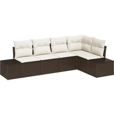 Afbeelding van vidaXL 5 delig Tuin Sofa Set met Kussens Bruin Poly Rattan