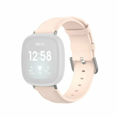 Afbeelding van Fitbit Versa 3/4 &amp; Sense 1/2 leren bandje Lichtroze