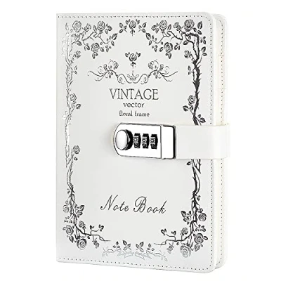 Afbeelding van NectaRoy Afsluitbaar dagboek Lock Journal, PU lederen Notebook Planner, draadbinding gevoerd dagelijks reisdagboek met slot, wachtwoordnotitieblok, 215 x 150mm
