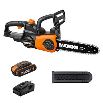 Afbeelding van WORX WG322E.1 Accukettingzaag, 20 V, praktische houtzaag voor gebruik in tuin en bouwwerkzaamheden, 25 cm zaaglengte automatische kettingspanning, ergonomisch design, met accu snellader