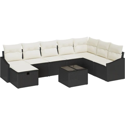 Afbeelding van vidaXL 9 delige tuinsofa set met kussens zwart poly rattan